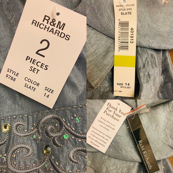 Vintage 80s R&M Richards Tafetta 2Piece Gown and Bolero Set NWT Blue Sz 14 Style - Picture 7 of 12